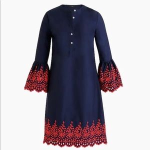 NWT J.Crew Eyelet Bell-Sleeve Dress in Navy